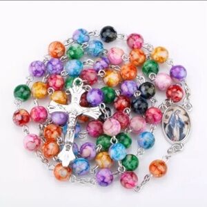 Multicolored 8mm Beaded Rosary Necklace